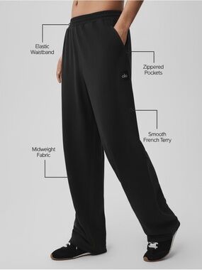 Alo Pants Womens Medium Black Double Take Straight Leg Sweat Midweight Terry NEW